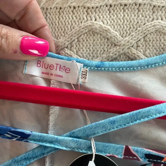 New! Blue Time Brand Summer Cold Shoulder Short Sleeve Dress Sz 3X - Picture 14 of 16